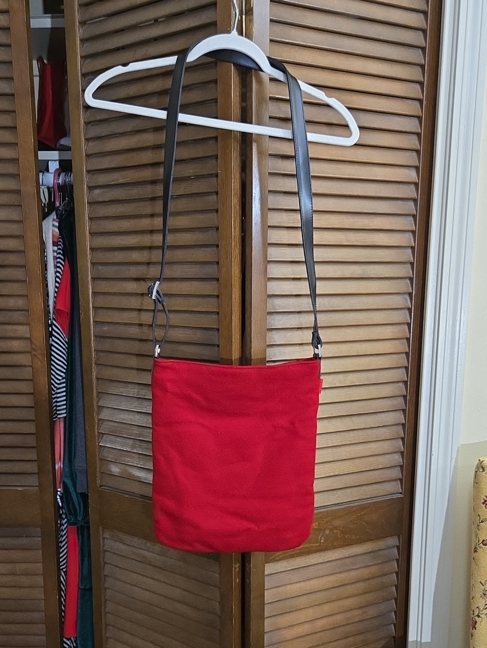 Hugo Boss Red Wool Crossbody Bag with Black Strap
